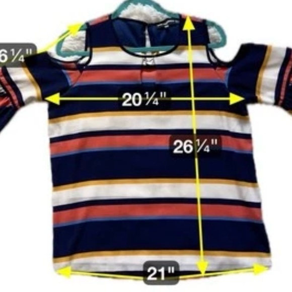 Karl Lagerfeld Paris Cold Shoulder Stripe Top Bold Flounce Sleeve Preppy Medium - Picture 7 of 11